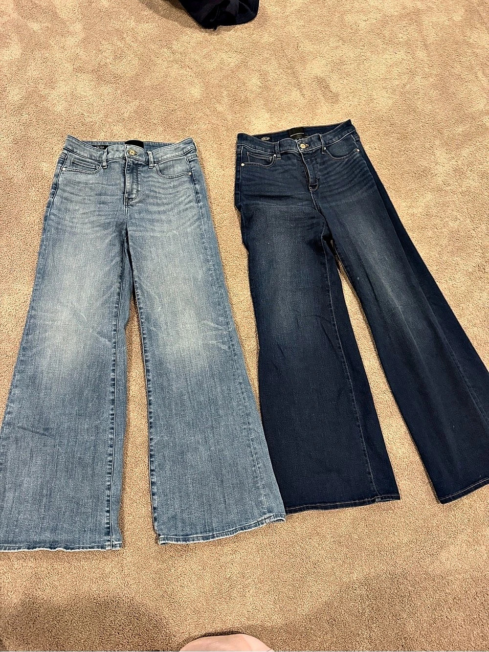 White House Black Market High-Rise Wide Leg Jeans dark wash and light wash Waist